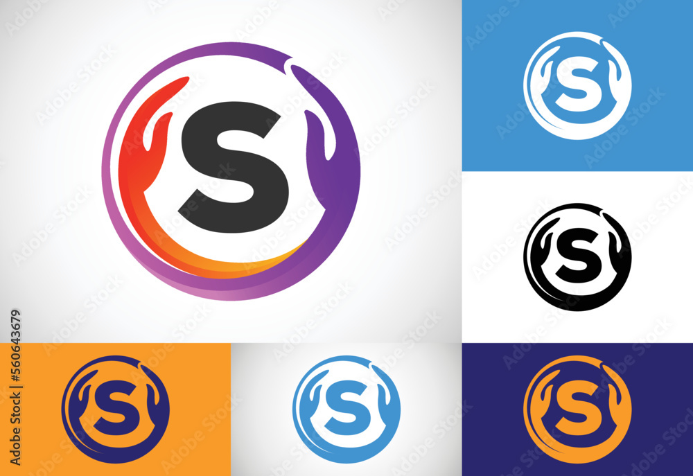 Initial S monogram letter with safe hands. Professional charity teamwork and foundation logo design Initial S monogram letter with safe hands. Professional charity teamwork and foundation logo design