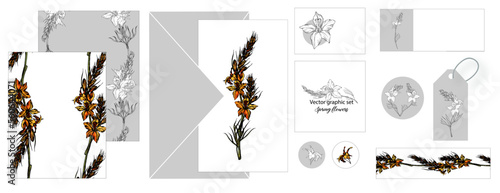 A set of postcards with bright delicate romantic flowers.