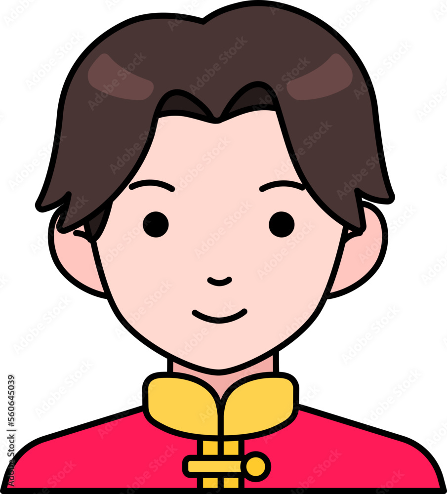Avatar Chinese China New Year Man Boy Person Cute Color Outline 