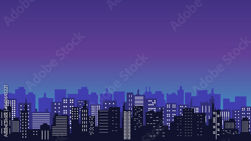 City silhouette background with view of purple sky and tall buildings around it