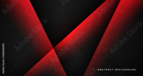 3D black rough grunge techno abstract background overlap layer on dark space with red light decoration. Modern graphic design element cutout style concept for banner, flyer, card, or brochure cover