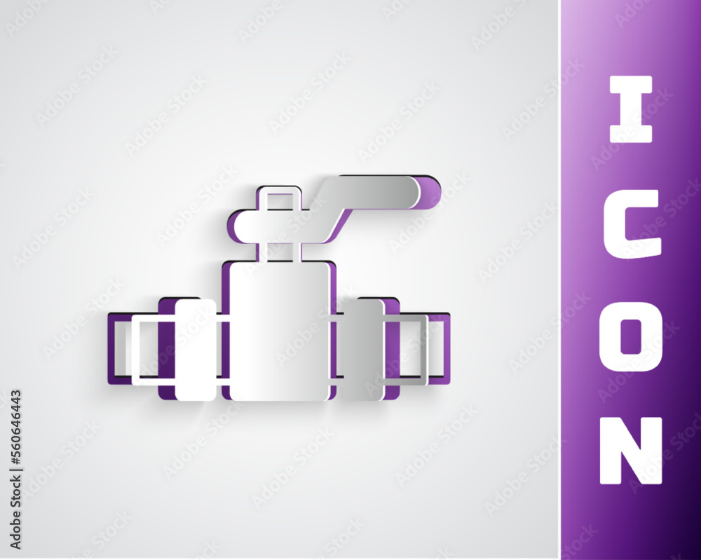 Paper cut Industry metallic pipes and valve icon isolated on grey background. Paper art style. Vector Paper cut Industry metallic pipes and valve icon isolated on grey background. Paper art style. Vector