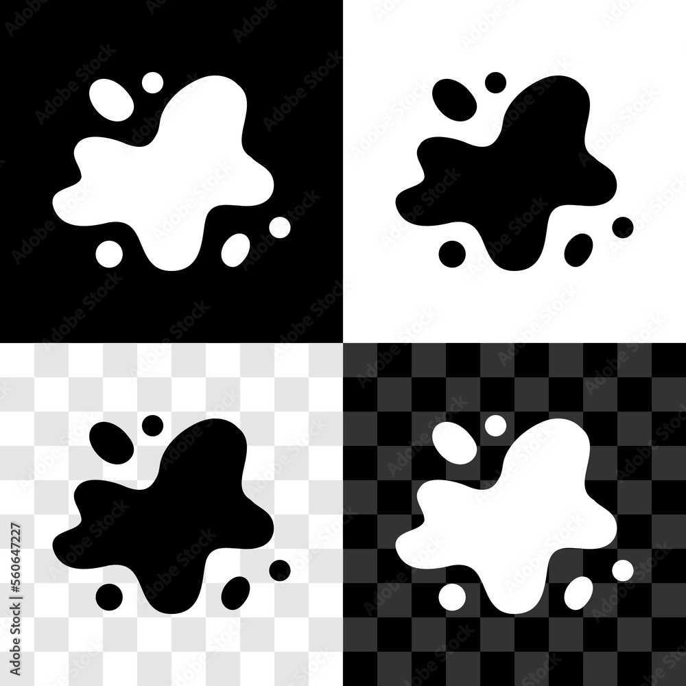 Set Water spill icon isolated on black and white, transparent background. Vector