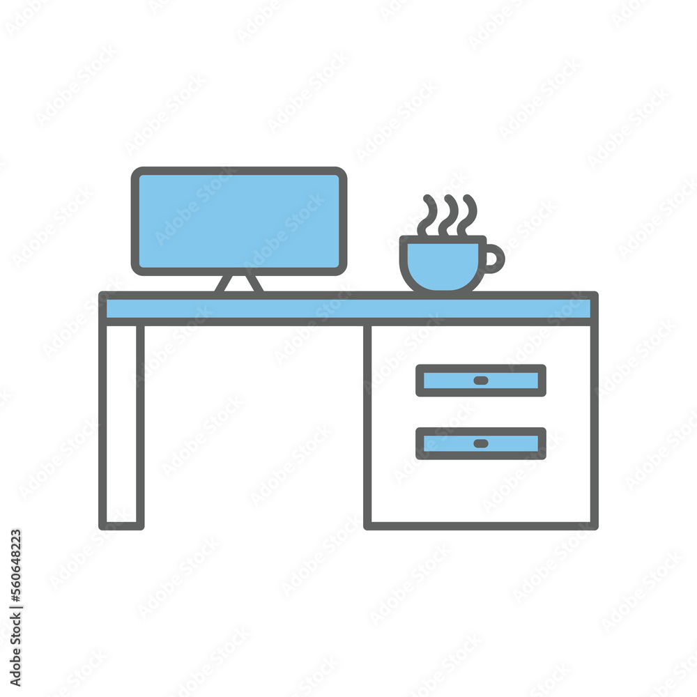 Table icon illustration with monitor computer. suitable for workplace icon. icon related to project management. Flat line icon style. Simple vector design editable Table icon illustration with monitor computer. suitable for workplace icon. icon related to project management. Flat line icon style. Simple vector design editable