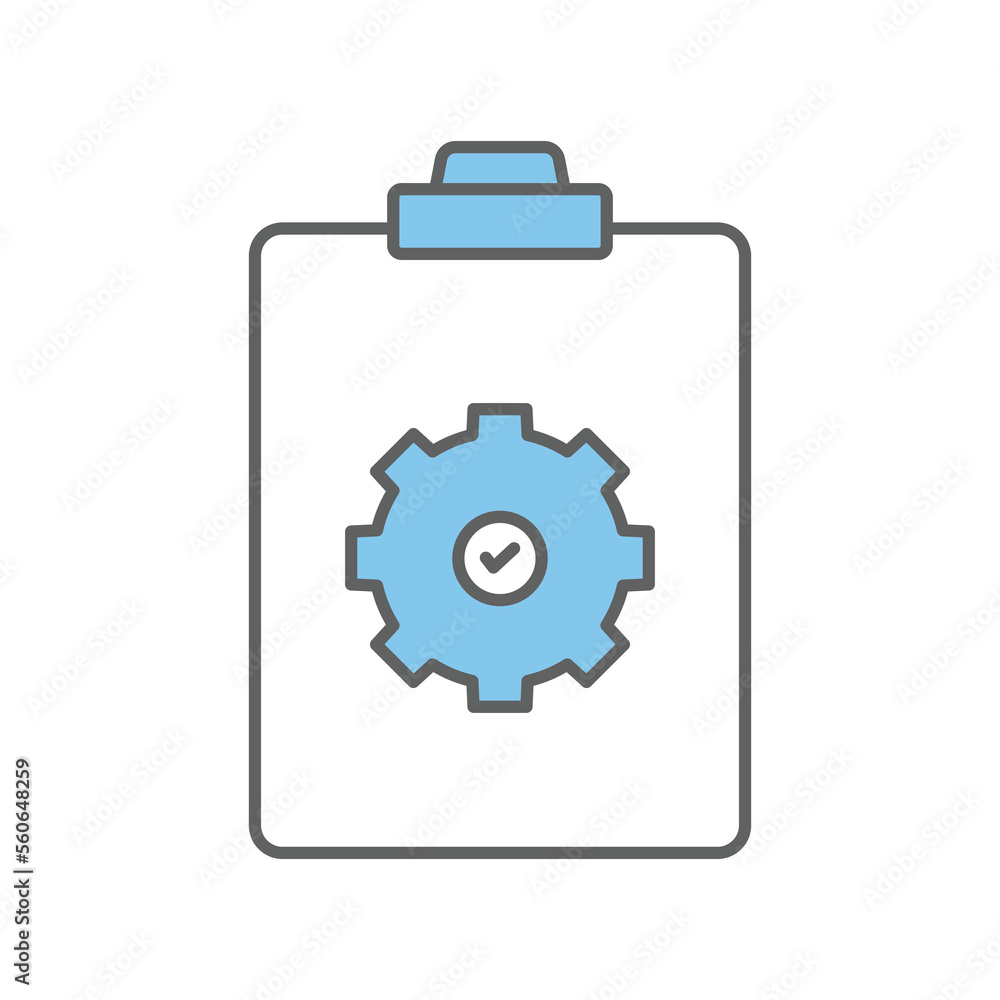 Checklist icon illustration with gear. icon related to project management. Flat line icon style. Simple vector design editable Checklist icon illustration with gear. icon related to project management. Flat line icon style. Simple vector design editable