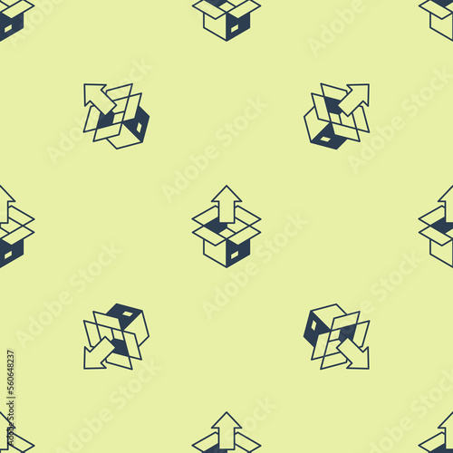 Blue Unboxing icon isolated seamless pattern on yellow background. Vector