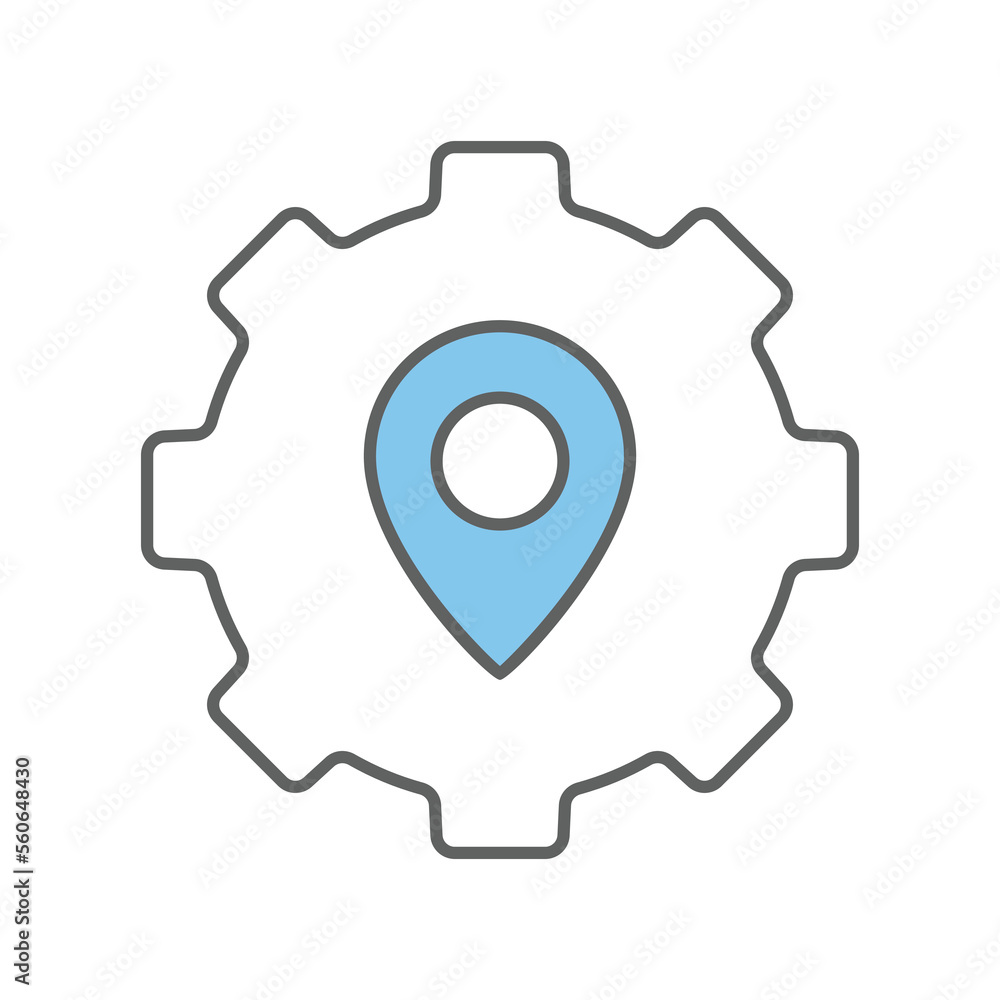 Gear icon illustration with map. suitable for project location icon. icon related to project management. flat line icon style. Simple vector design editable Gear icon illustration with map. suitable for project location icon. icon related to project management. flat line icon style. Simple vector design editable