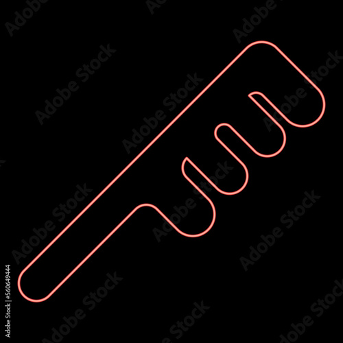Neon comb for hair Barber accessory Barbershop combing Hairbrush red color vector illustration image flat style