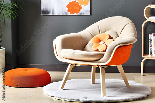 Wallpaper Mural orange patone armchair in room, with carpet, table and vase Generative AI Torontodigital.ca