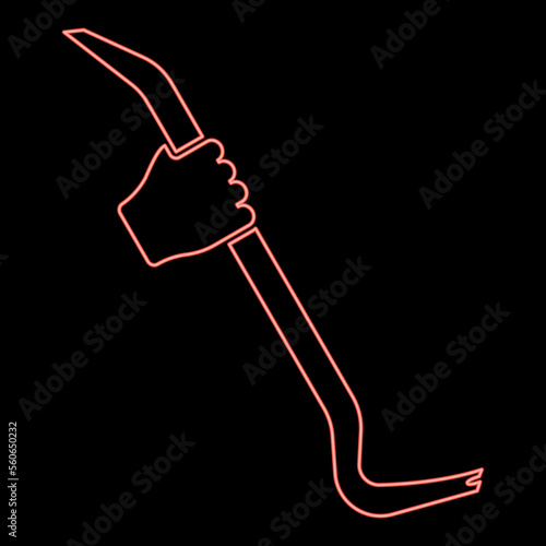 Neon crowbar in hand holding tool use Arm using Multifunctional utility bar red color vector illustration image flat style photo