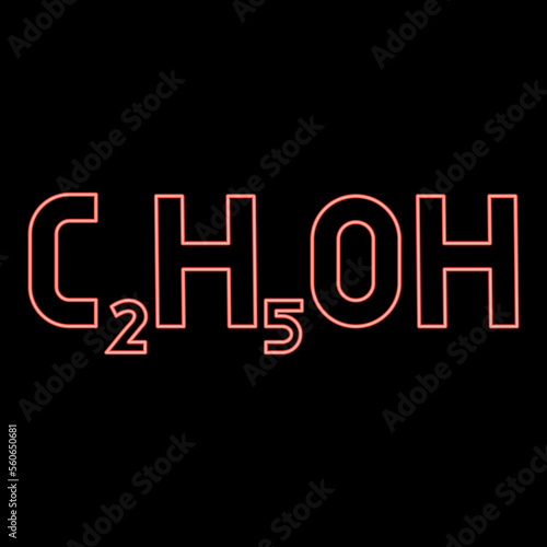 Neon chemical formula C2H5OH ethanol Ethyl alcohol red color vector illustration image flat style