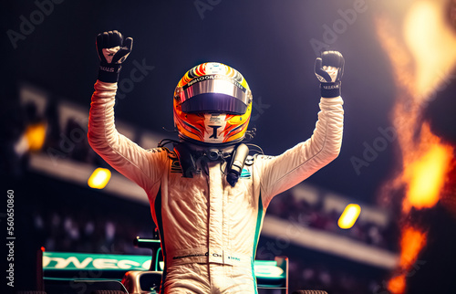 Fotografia, Obraz Silhouette of race car driver celebrating the win, gran prix
