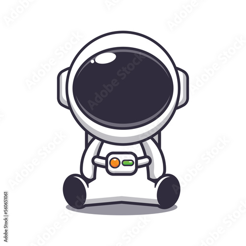 Cute sitting astronaut mascot cartoon vector illustration.