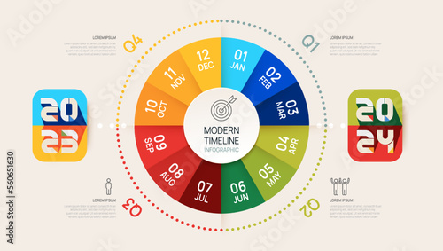 Infographic 2023 template for business. Modern  Timeline diagram calendar and 4 quarter topics, Can be used for vector infographics, flow charts, presentations, websites.