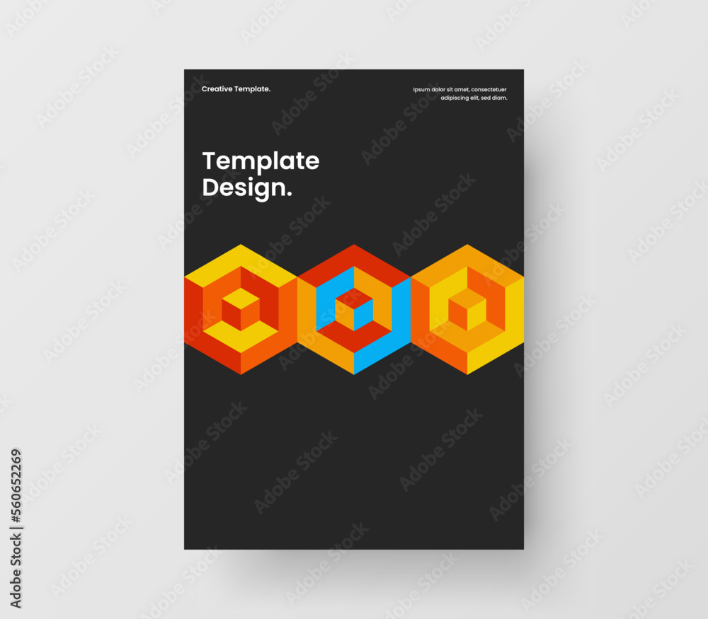 Abstract journal cover A4 vector design illustration. Minimalistic mosaic hexagons placard layout. Abstract journal cover A4 vector design illustration. Minimalistic mosaic hexagons placard layout.