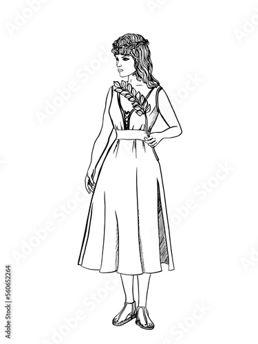 Astrology Zodiac sign Virgo. Realistic hand drawn girl. Zodiac characteristic. Vector illustration