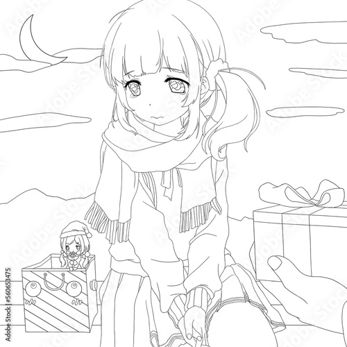 컬러링시트 0009 : character_girl_gift_winter_tears