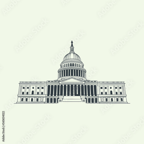 President day hand drawn vintage elements with big building isolated on white background.
