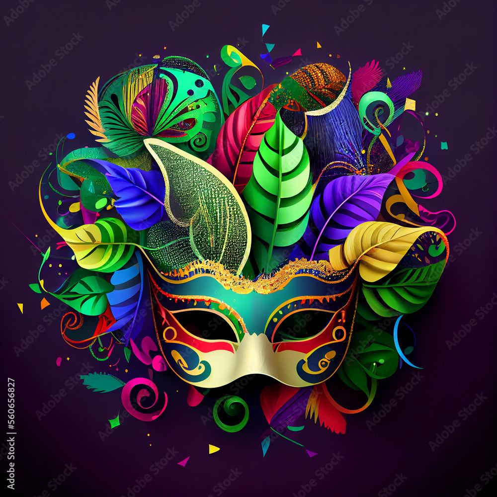 Obraz premium Violet Mardi Gras Carnaval Background with Mask. Generative AI