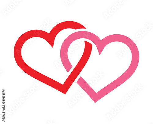 twin love hearts linked red and pink