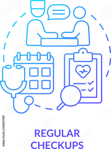 Regular checkup blue gradient concept icon. Doctor appointment. Chronic disease management abstract idea thin line illustration. Isolated outline drawing. Myriad Pro-Bold font used