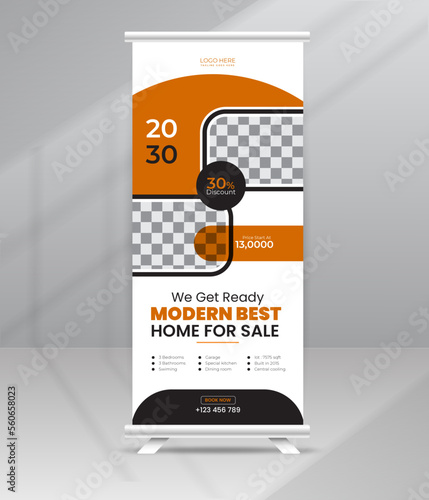 Modern House Sale Roll Up Banner Standee Home Display or pull up, x banner template for Real estate Agency
