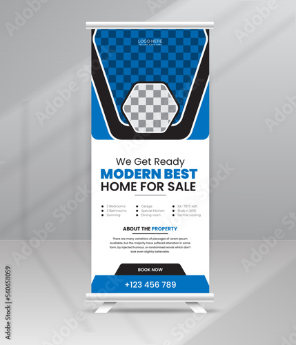 Modern House Sale Roll Up Banner Standee Home Display or pull up, x banner template for Real estate Agency