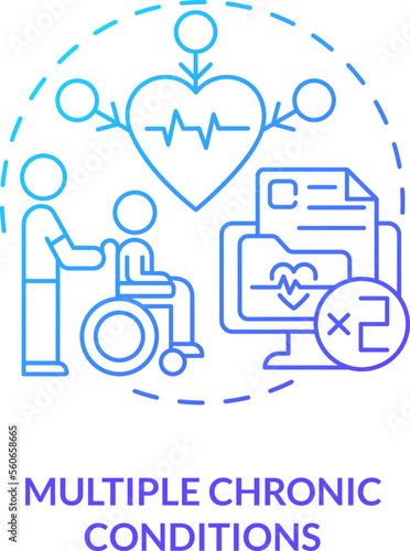 Multiple chronic conditions blue gradient concept icon. Chronic disease management challenge abstract idea thin line illustration. Isolated outline drawing. Myriad Pro-Bold font used