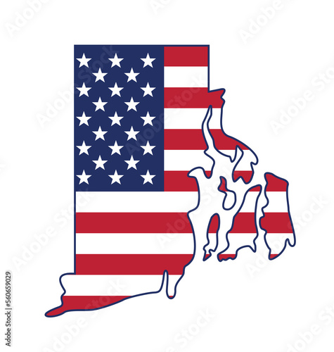 rhode island state map shape with USA flag