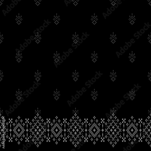 Cross stitch Black monochrome geometric traditional ethnic pattern Ikat seamless pattern abstract design for fabric print cloth dress carpet curtains and sarong Aztec African Indian Indonesian 