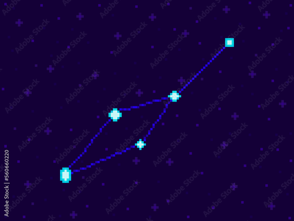 Leo Minor constellation in pixel art style. 8-bit stars in the night sky in retro video game style. Cluster of stars and galaxies. Design for applications, banners and posters. Vector illustration Leo Minor constellation in pixel art style. 8-bit stars in the night sky in retro video game style. Cluster of stars and galaxies. Design for applications, banners and posters. Vector illustration