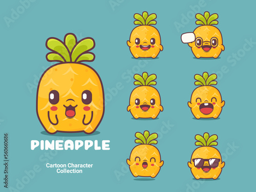 pineapple cartoon character fruits vector illustration