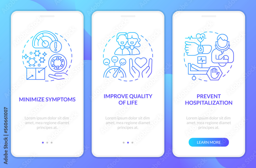 Goals of chronic disease management blue gradient onboarding mobile app ...