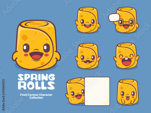 spring rolls cartoon character dim sum chinese food vector illustration