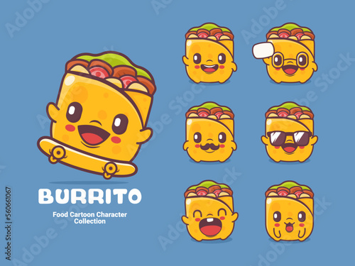 burrito cartoon character mexican food vector illustration