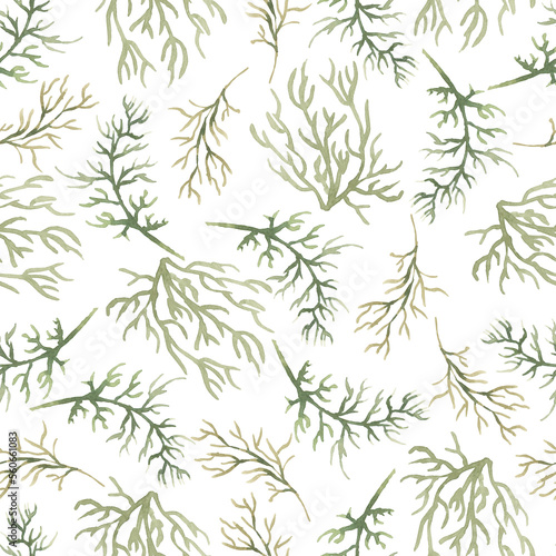 Watercolor green branch seamless pattern  delicate greenery repeat paper  florals background  grass paper  textile printing