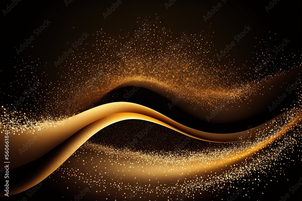 a gold background with a wave of gold glitters on it and a black ...