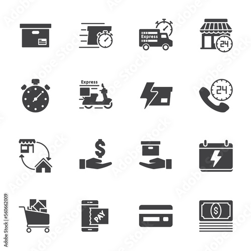 Flash Sale Special Offer and Expres delivery icon set, Super market and shopping mall, Vector Solid Icon icon