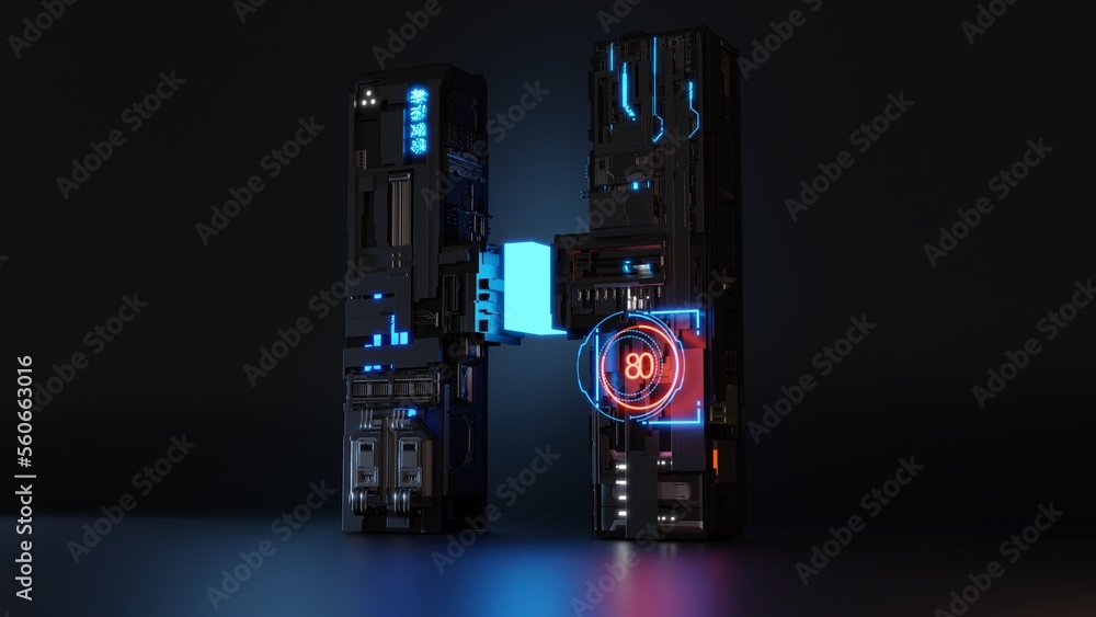 Naklejka premium Font 3D rendering scifi neon and technology for illustration design