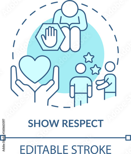 Show respect turquoise concept icon. Communication. Supporting gender identity abstract idea thin line illustration. Isolated outline drawing. Editable stroke. Arial, Myriad Pro-Bold fonts used