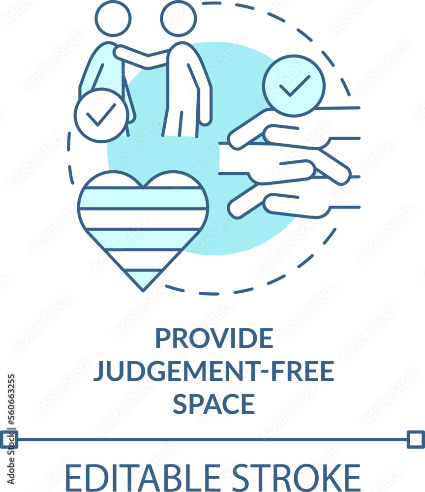 Provide judgement free space turquoise concept icon. Gender identity abstract idea thin line illustration. Isolated outline drawing. Editable stroke. Arial, Myriad Pro-Bold fonts used Provide judgement free space turquoise concept icon. Gender identity abstract idea thin line illustration. Isolated outline drawing. Editable stroke. Arial, Myriad Pro-Bold fonts used