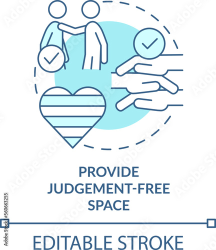 Provide judgement free space turquoise concept icon. Gender identity abstract idea thin line illustration. Isolated outline drawing. Editable stroke. Arial, Myriad Pro-Bold fonts used