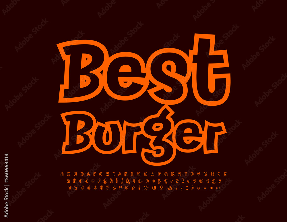 Vector advertising banner Best Burger with artistic Font. Handwritten Alphabet Letters, Numbers and Symbols set