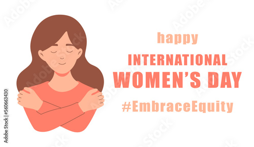 International womens day concept poster. Embrace equity woman illustration background. 2023 women day campaign theme - EmbraceEquity