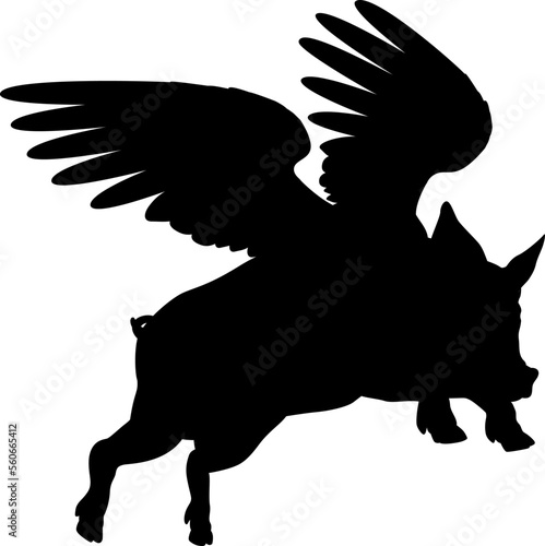 A flying pig with wings in silhouette from the saying pigs might fly