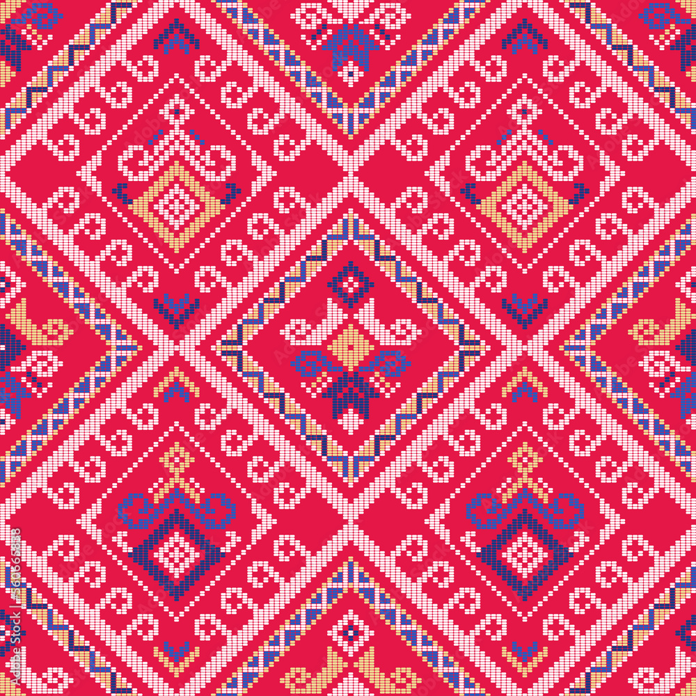 Filipino traditional Yakan weaving inspired vector seamless pattern - geometric ornament perfect for textile or fabric print design

