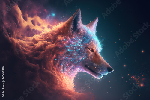 abstract space wolf in various colors AI © Terablete