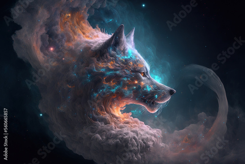 abstract space wolf in various colors AI
