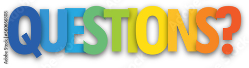 QUESTIONS? colorful typography banner on transparent background