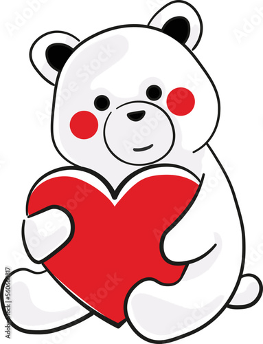 Giant Teddy Bear Holding a Red Heart. Cuddle bear graphic for Valentines day